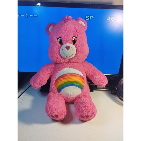 BUILD A BEAR Care Bears Cheer Bear Pink w/Rainbow 17" Soft Plush Stuffed Animal - Picture 1 of 4